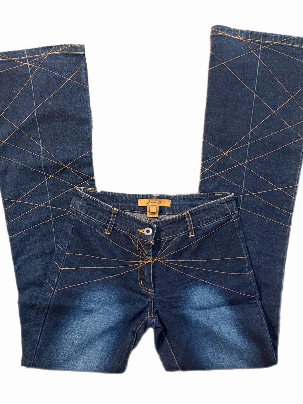 Vintage Y2K Low Rise Starburst Stitch Dark Wash Denim Flare Jeans - Arden B